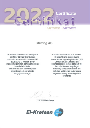 Certifikat batterier
