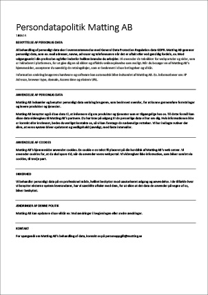 Persondatapolitik Matting AB